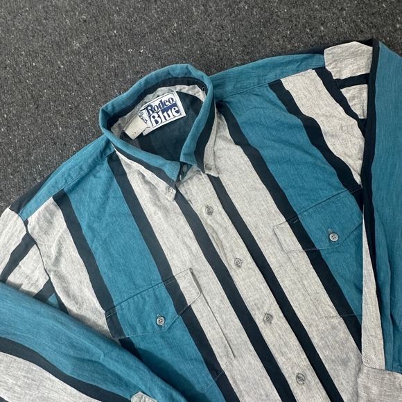 Roper Rodeo Blue Other - Vintage Roper Rodeo Blue Western Shirt Mens L Striped Button Up Cowboy 90s rodeo
